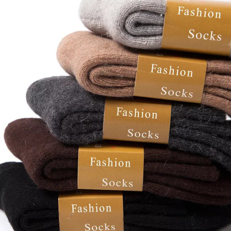 Thickened Autumn and Winter Solid Color Men's Wool Terry Warm Mid-Calf Socks, Casual Cotton Fleece Men's Socks, Thickened and Warm