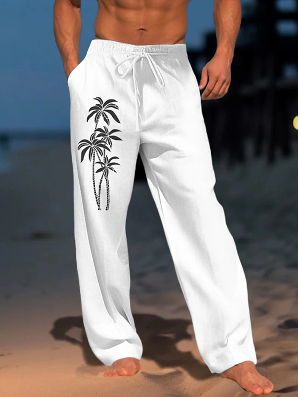 New Coconut Tree Graphic Prints Streetwear Hawaiian Designer Men's Trousers Summer Pants Beach Pants Drawstring Casual Trousers