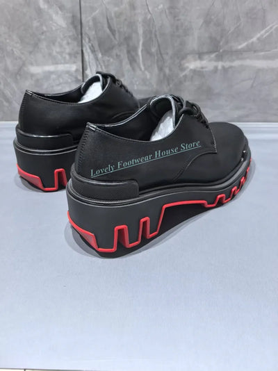 Classic Black Genuine Leather Men Single Shoes Male Anti- Slip Lace Up Flat Heel Round Toe Dress Party Shoes