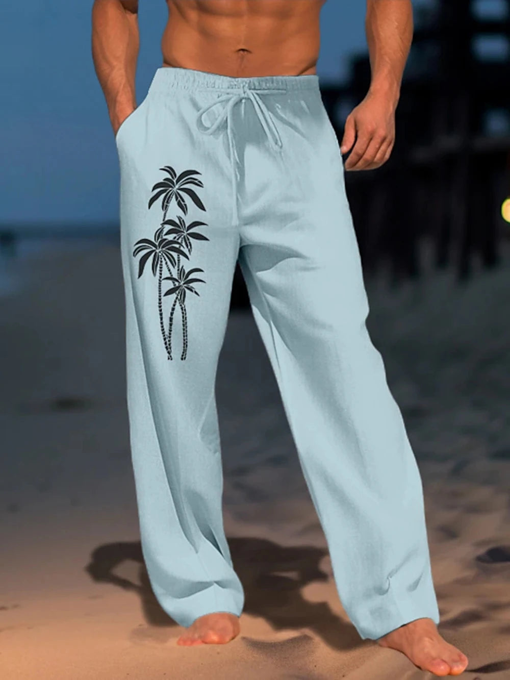 New Coconut Tree Graphic Prints Streetwear Hawaiian Designer Men's Trousers Summer Pants Beach Pants Drawstring Casual Trousers