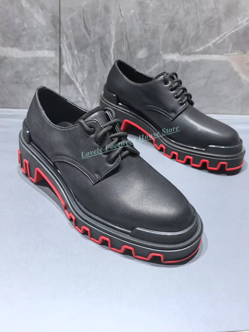 Classic Black Genuine Leather Men Single Shoes Male Anti- Slip Lace Up Flat Heel Round Toe Dress Party Shoes