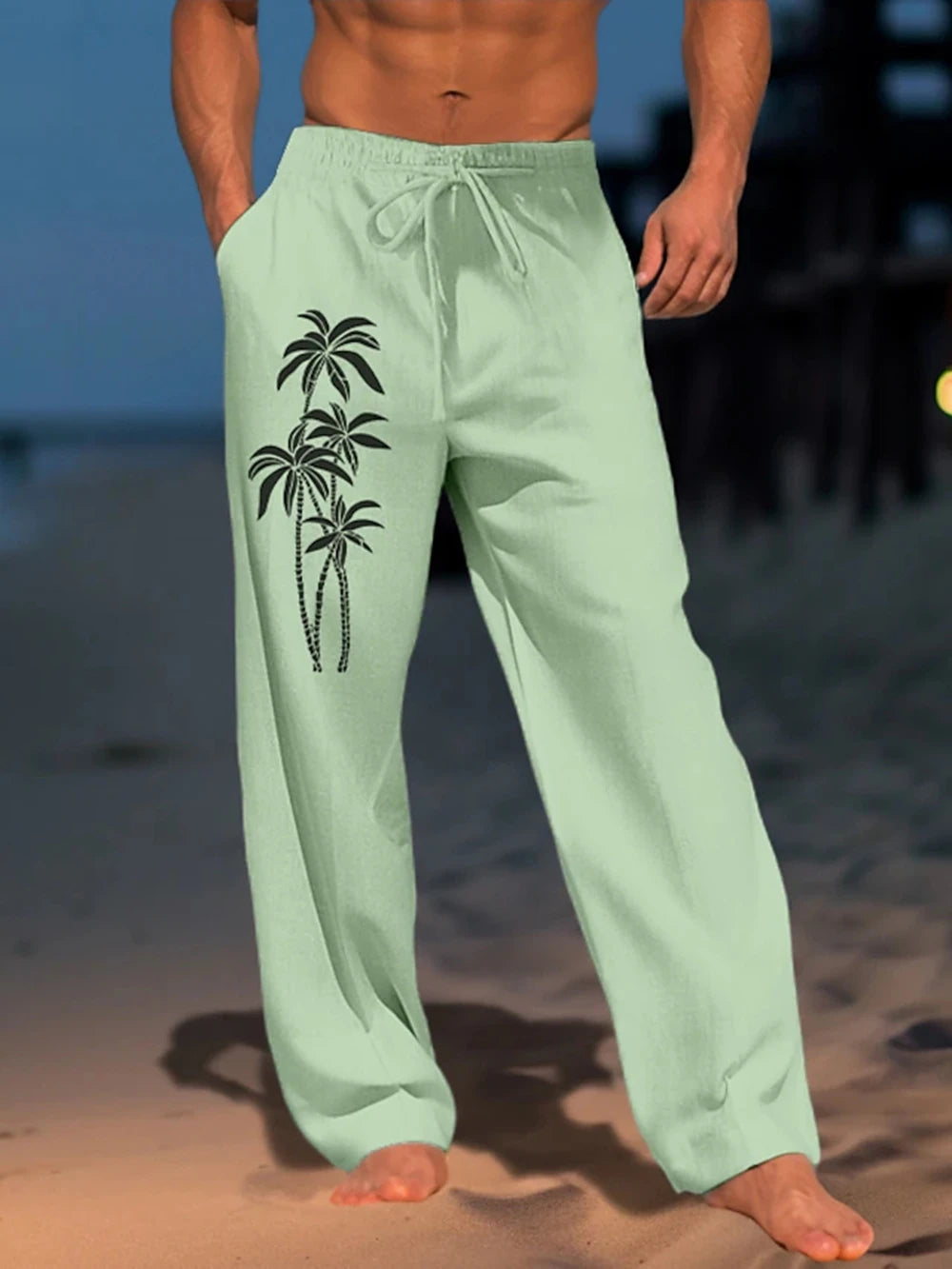 New Coconut Tree Graphic Prints Streetwear Hawaiian Designer Men's Trousers Summer Pants Beach Pants Drawstring Casual Trousers
