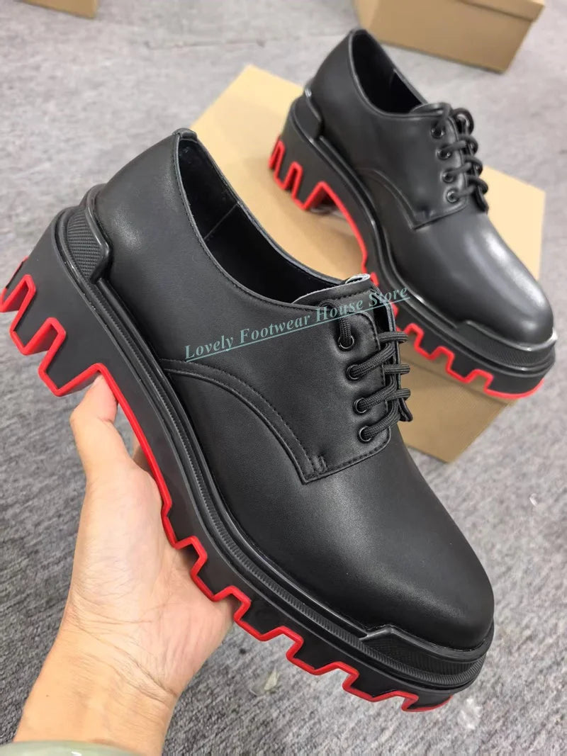 Classic Black Genuine Leather Men Single Shoes Male Anti- Slip Lace Up Flat Heel Round Toe Dress Party Shoes