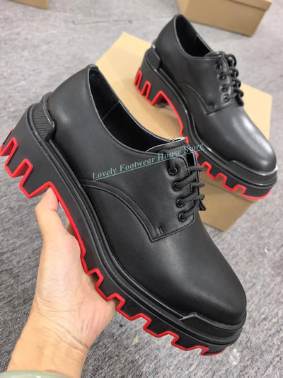 Classic Black Genuine Leather Men Single Shoes Male Anti- Slip Lace Up Flat Heel Round Toe Dress Party Shoes