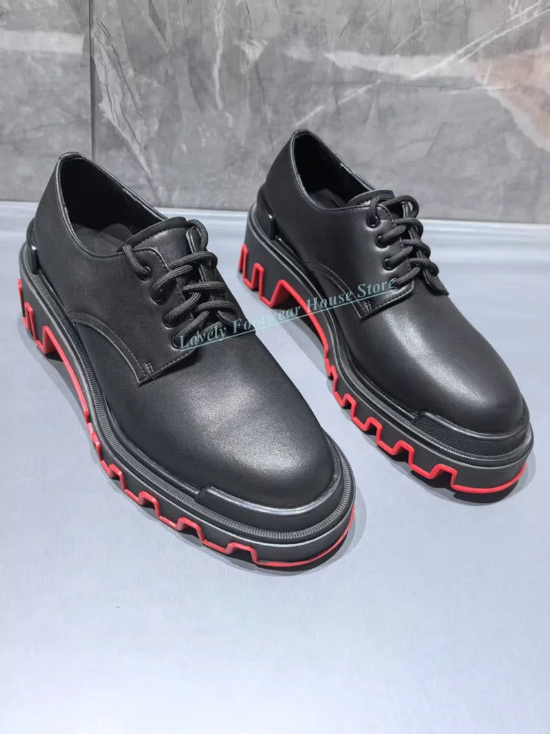 Classic Black Genuine Leather Men Single Shoes Male Anti- Slip Lace Up Flat Heel Round Toe Dress Party Shoes