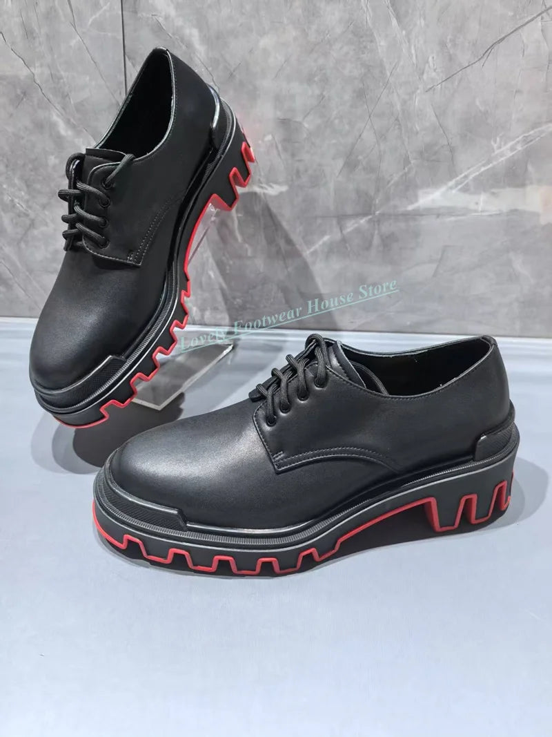 Classic Black Genuine Leather Men Single Shoes Male Anti- Slip Lace Up Flat Heel Round Toe Dress Party Shoes