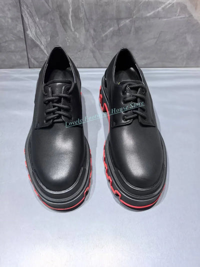 Classic Black Genuine Leather Men Single Shoes Male Anti- Slip Lace Up Flat Heel Round Toe Dress Party Shoes