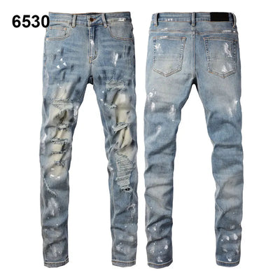 Factory Direct Skate Culture Stretch Denim Hand Distressed Abraded Reveal Intricate Crystal Embellishment Patch Skinny-Fit Jeans