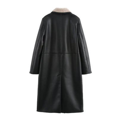 KP&ZA Luxurious Women's Full-Length Leather Coat with Breathable Elegant Winter Casual Wear Ultimate Warmth