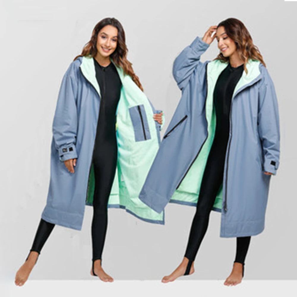 Waterproof Surf Changing Robe Outdoor Coat Lamb Wool Jacket Hooded Cloak Beach Surfing Pool Lining Anorak Raincoat Unisex