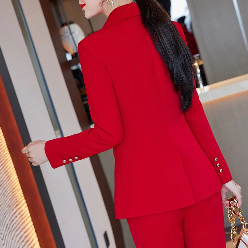 Wholesale High-quality Women Suits Dealers 2 Pieces Single Breasted Sets Fashion Office Lady Elegant Blazer and Flare Trouser