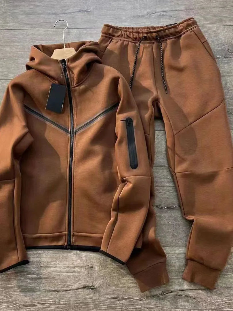 Men's New Spring and Autumn Sports Leisure Clothing Set Hooded Zipper Jacket With Small Leg Pants Loose Fit for Adults