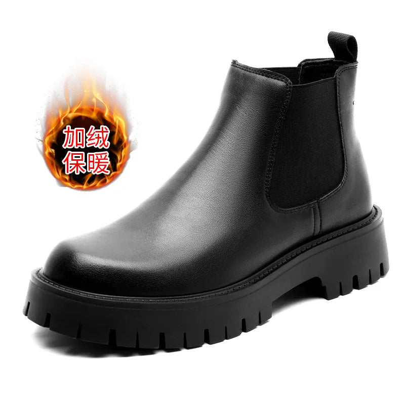 Cowhide Real Leather Chelsea Boots Comfortable Thick Sole Classic Durable Wedding Formal Men Fashion Leather Boots