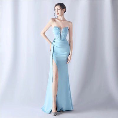 31525# Shaped Fishbone Cinched Waist Beads New High-end Evening Dress