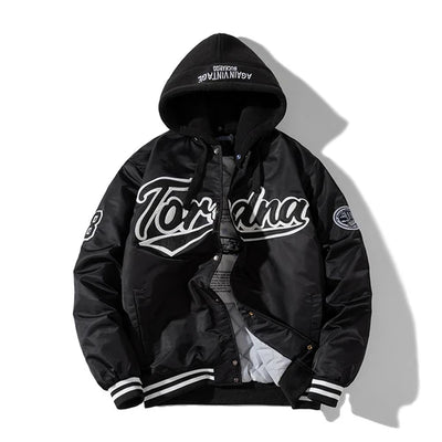 Winter Vintage Jacket Men Women Hip Hop Baseball Jacket Embroidery Letter Streetwear Hooded Coat Fashion Loose Couples Clothes