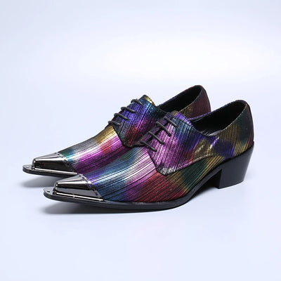 NA217 High Heel Leather Shoes Men Metal Skull Hoop Dress Shoes Men Pointed Toe Zapatos De Hombre Plus Size Formal Man Shoes