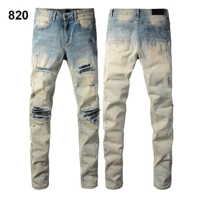 Factory Direct Skate Culture Stretch Denim Hand Distressed Abraded Reveal Intricate Crystal Embellishment Patch Skinny-Fit Jeans