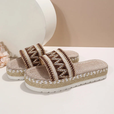European American Ethnic Style Women's Roman Slippers Plus Size Thick-Soled Fish Mouth Design Flat Cake Fashionable Trend