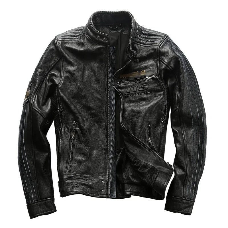Wholesale Custom Winter Autumn Genuine Leather Men's Eagle Embroidery Motorcycle Coats Plus Size Cowhide Jacket