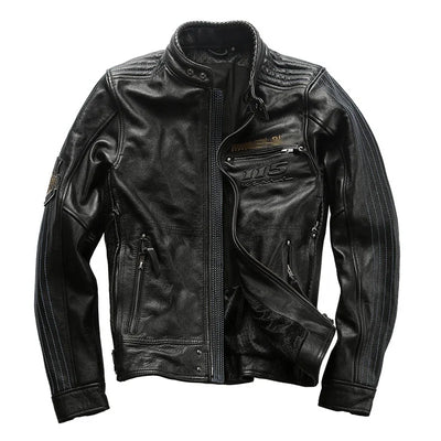 Wholesale Custom Winter Autumn Genuine Leather Men's Eagle Embroidery Motorcycle Coats Plus Size Cowhide Jacket