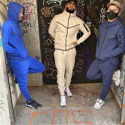 Men's New Spring and Autumn Sports Leisure Clothing Set Hooded Zipper Jacket With Small Leg Pants Loose Fit for Adults