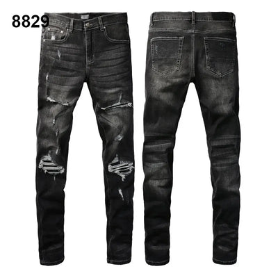 Factory Direct Skate Culture Stretch Denim Hand Distressed Abraded Reveal Intricate Crystal Embellishment Patch Skinny-Fit Jeans