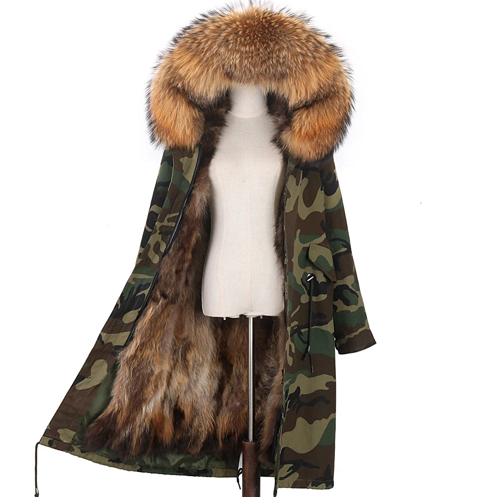 2024 New Winter Jacket Women X-Long Parka Waterproof Big Natural Raccoon Fur Collar Hood Real Fur Coat Thick Warm Real Fox Fur