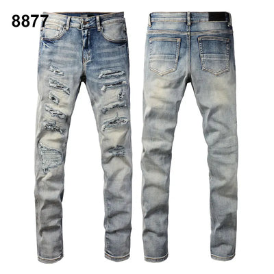 Factory Direct Skate Culture Stretch Denim Hand Distressed Abraded Reveal Intricate Crystal Embellishment Patch Skinny-Fit Jeans