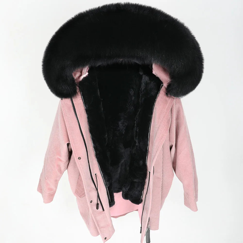 MAOMAOKONG 2022 Winter Parkas With Natural Real Raccoon Fur Collar Women Fur Coat CorduroyWarm Long Jacket Female Clothing