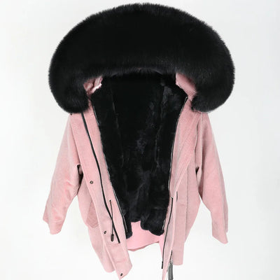 MAOMAOKONG 2022 Winter Parkas With Natural Real Raccoon Fur Collar Women Fur Coat CorduroyWarm Long Jacket Female Clothing