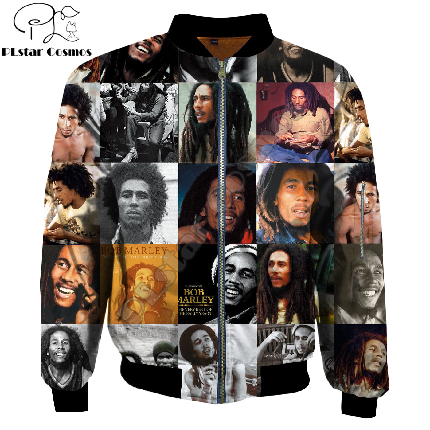 Hip hop Men's Warm bomber jacket Reggae Bob Marley Print 3d Thick winter Long Sleeve pocket outwear Unisex Casual Zip Jacket
