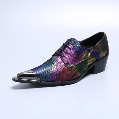 NA217 High Heel Leather Shoes Men Metal Skull Hoop Dress Shoes Men Pointed Toe Zapatos De Hombre Plus Size Formal Man Shoes