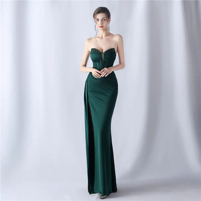 31525# Shaped Fishbone Cinched Waist Beads New High-end Evening Dress