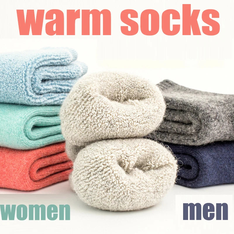 3 pairs 2025 winter new Thick wool socks women's winter tube terry socks solid color ladies super thick warm snow socks