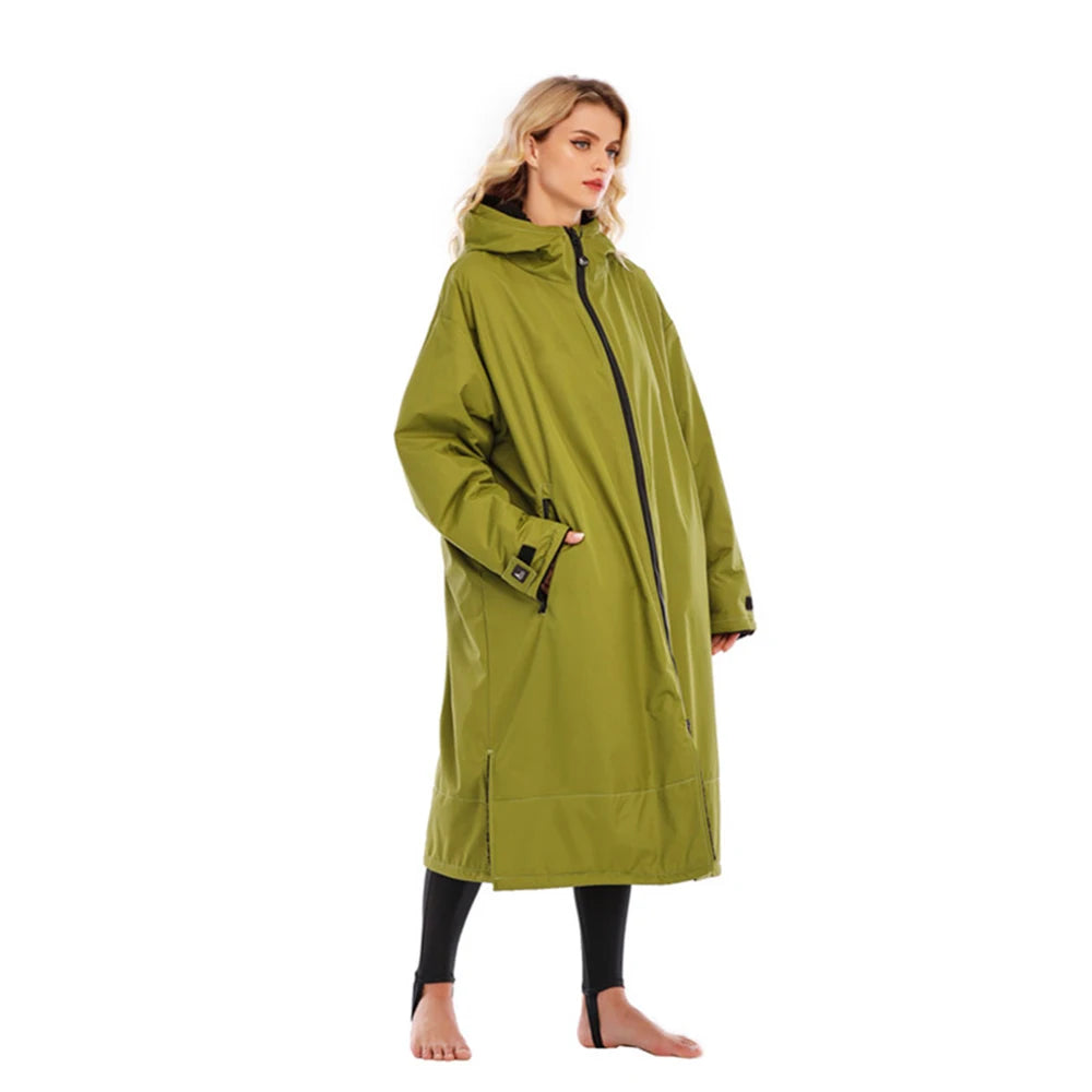Waterproof Surf Changing Robe Outdoor Coat Lamb Wool Jacket Hooded Cloak Beach Surfing Pool Lining Anorak Raincoat Unisex