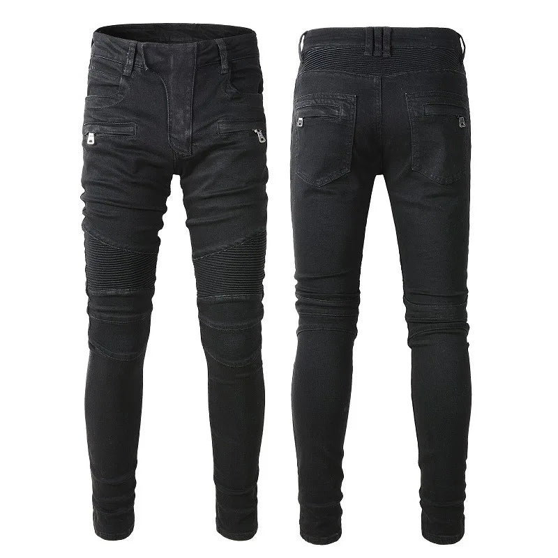 In Stock AM Jeans Men Embroidery Holes Gradient Splicing Trend Jeans High Street Pant Streetwear Fashion Men Denim Jeans