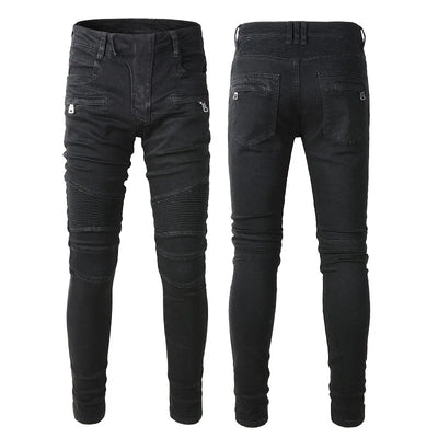 In Stock AM Jeans Men Embroidery Holes Gradient Splicing Trend Jeans High Street Pant Streetwear Fashion Men Denim Jeans