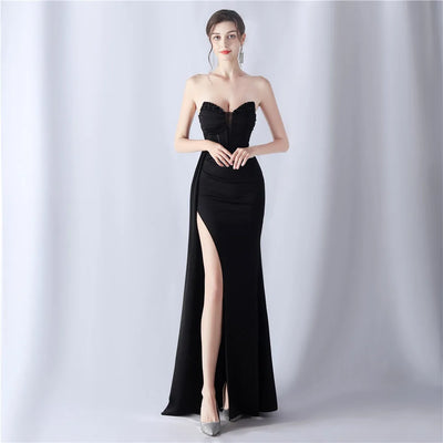 31525# Shaped Fishbone Cinched Waist Beads New High-end Evening Dress