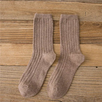 CHAOZHU Thicken Warm Merino Wool Classic Solid Colors Rib Socks Women High Quality Loose Crew Fashion Japanese Korea Sock Winter