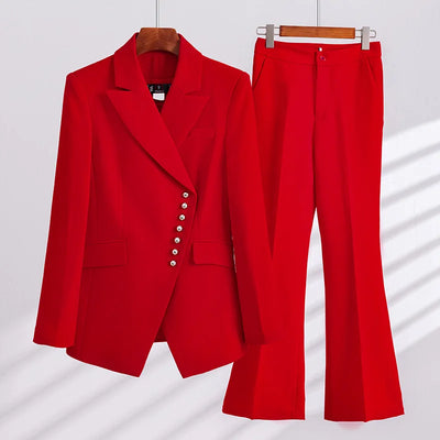 Wholesale High-quality Women Suits Dealers 2 Pieces Single Breasted Sets Fashion Office Lady Elegant Blazer and Flare Trouser