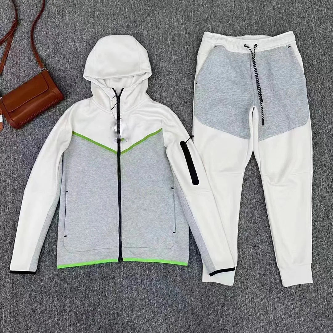 Men's New Spring and Autumn Sports Leisure Clothing Set Hooded Zipper Jacket With Small Leg Pants Loose Fit for Adults