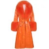 Women's Winter Long Genuine Sheep Leather Coat With Real Fox Fur Big Furry Collar Coats for Women