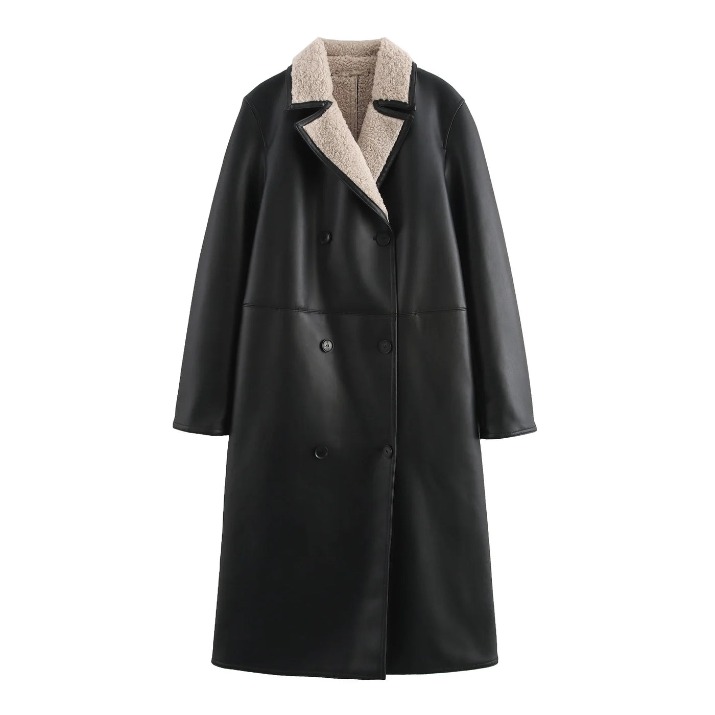 KP&ZA Luxurious Women's Full-Length Leather Coat with Breathable Elegant Winter Casual Wear Ultimate Warmth