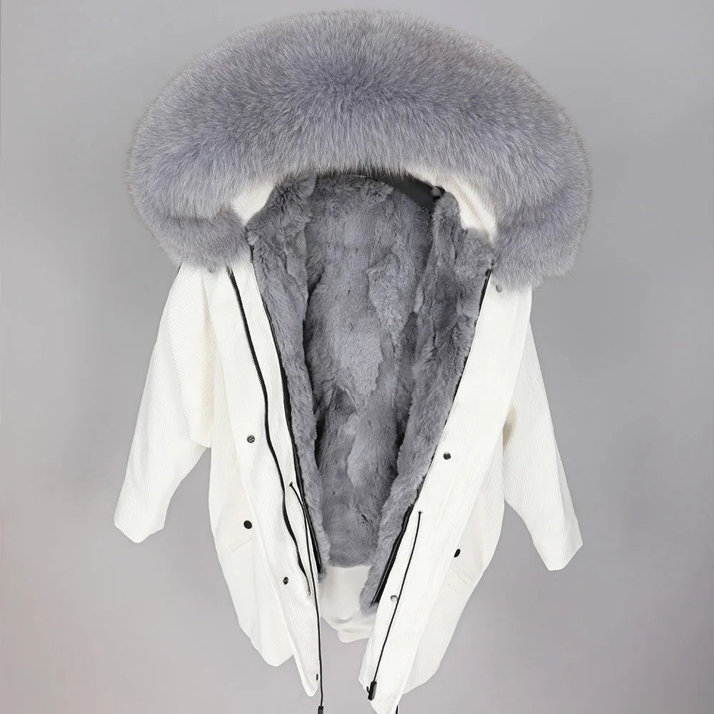 MAOMAOKONG 2022 Winter Parkas With Natural Real Raccoon Fur Collar Women Fur Coat CorduroyWarm Long Jacket Female Clothing