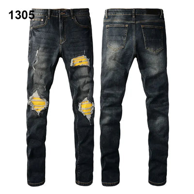 Factory Direct Skate Culture Stretch Denim Hand Distressed Abraded Reveal Intricate Crystal Embellishment Patch Skinny-Fit Jeans