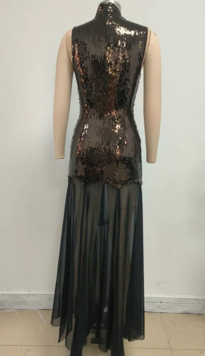 SB3416 Kimshein High Quality Women Fashion High Neck Sequin Dresses Sexy Mesh Evening Birthday Dresses