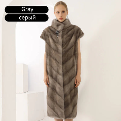 Mink Fur Vest Winter Women Long Real Fur Vest Femme Warm Natural Mink Vest Plus Size 2024 New Arrival Clothes Mandarin Collar