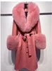 Women's Winter Long Genuine Sheep Leather Coat With Real Fox Fur Big Furry Collar Coats for Women