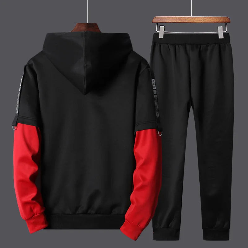Men Tracksuit Sweat Suits Mens Patchwork 2 Piece Hoodie+Pants Set Hip Sweatpants Hop Fashion Streetwear Sports Clothing Set 4XL