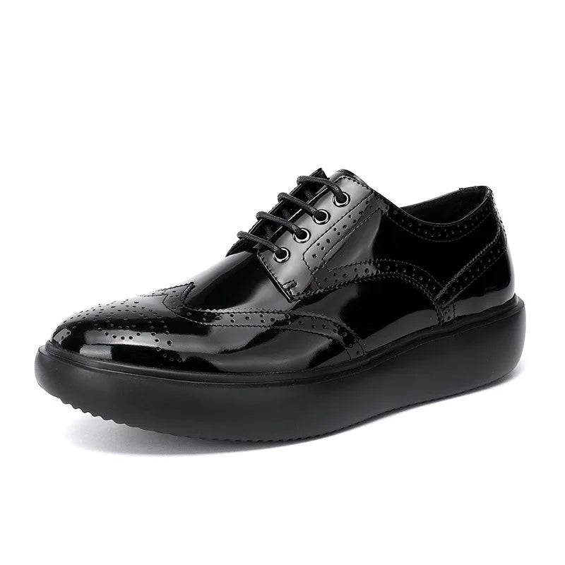 British Men Wing Tip Brogue Shoes Thick Platform Lace Up Business Man Casual Dress Shoes High Quality Genuine Leather Shoes